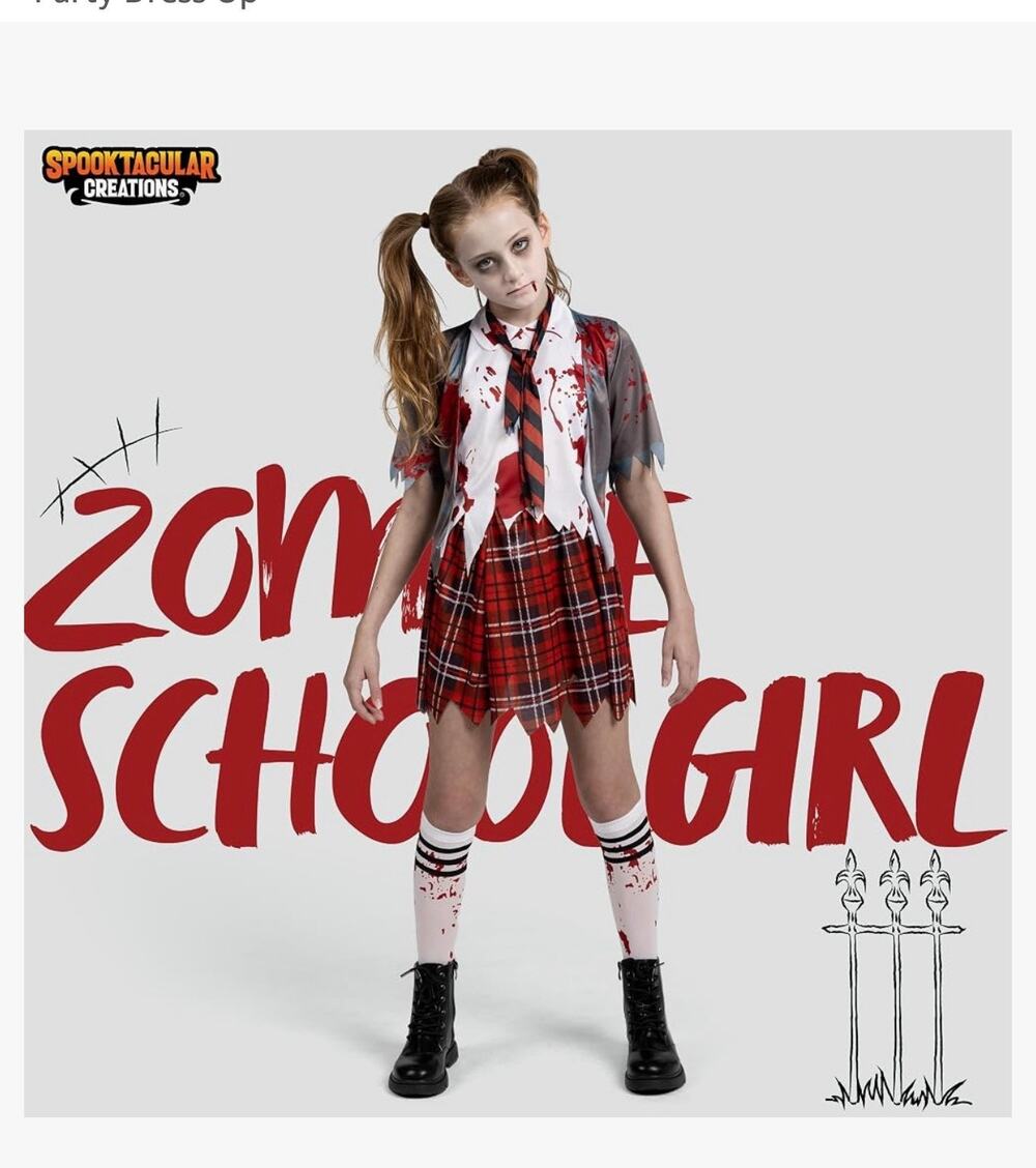 Spooktacular Creations Zombie Schoolgirl Costume Girls Medium 8-10 Halloween NEW